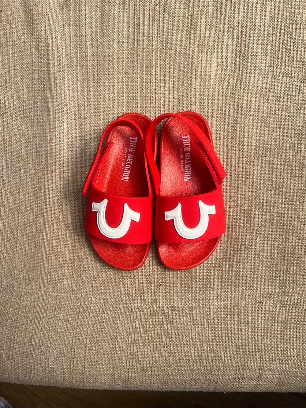 True Religion Kids Red Slide Sandals with White Logo